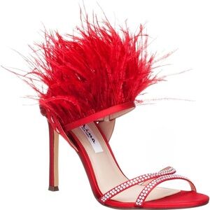 Nina Shoes Red Feathered Heels
